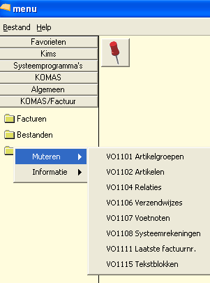 Menu bestanden van KOMAS/Factuur