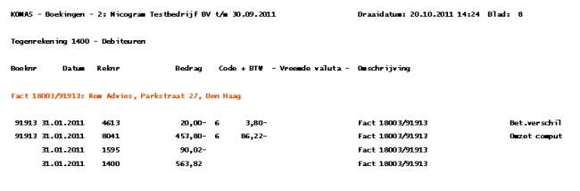 Inzoomen op een boekingsverslag van een factuur