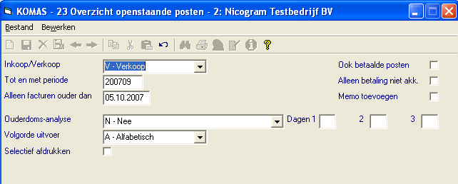 Scherm om overzicht Openstaande posten te starten