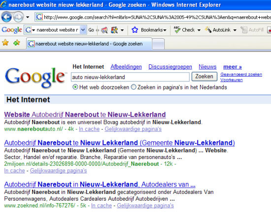 Bovenaan in de zoekresultaten